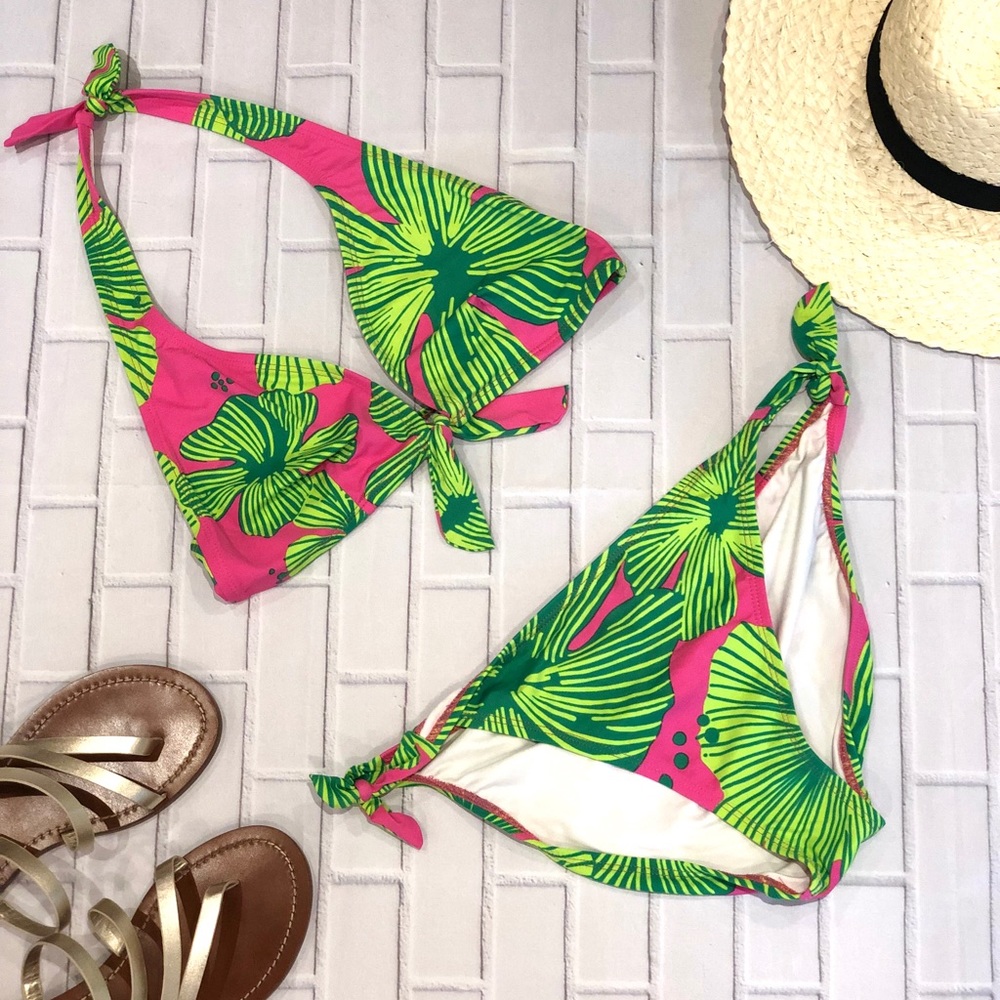 Lilly Pulitzer Hibiscus Tie-front Bikini Sz 6 EUC
